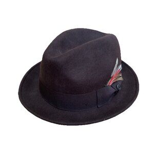 Jaxon Homburg Godfather Fedora Style Hat Men's 100% Wool Felt Dark Brown Large